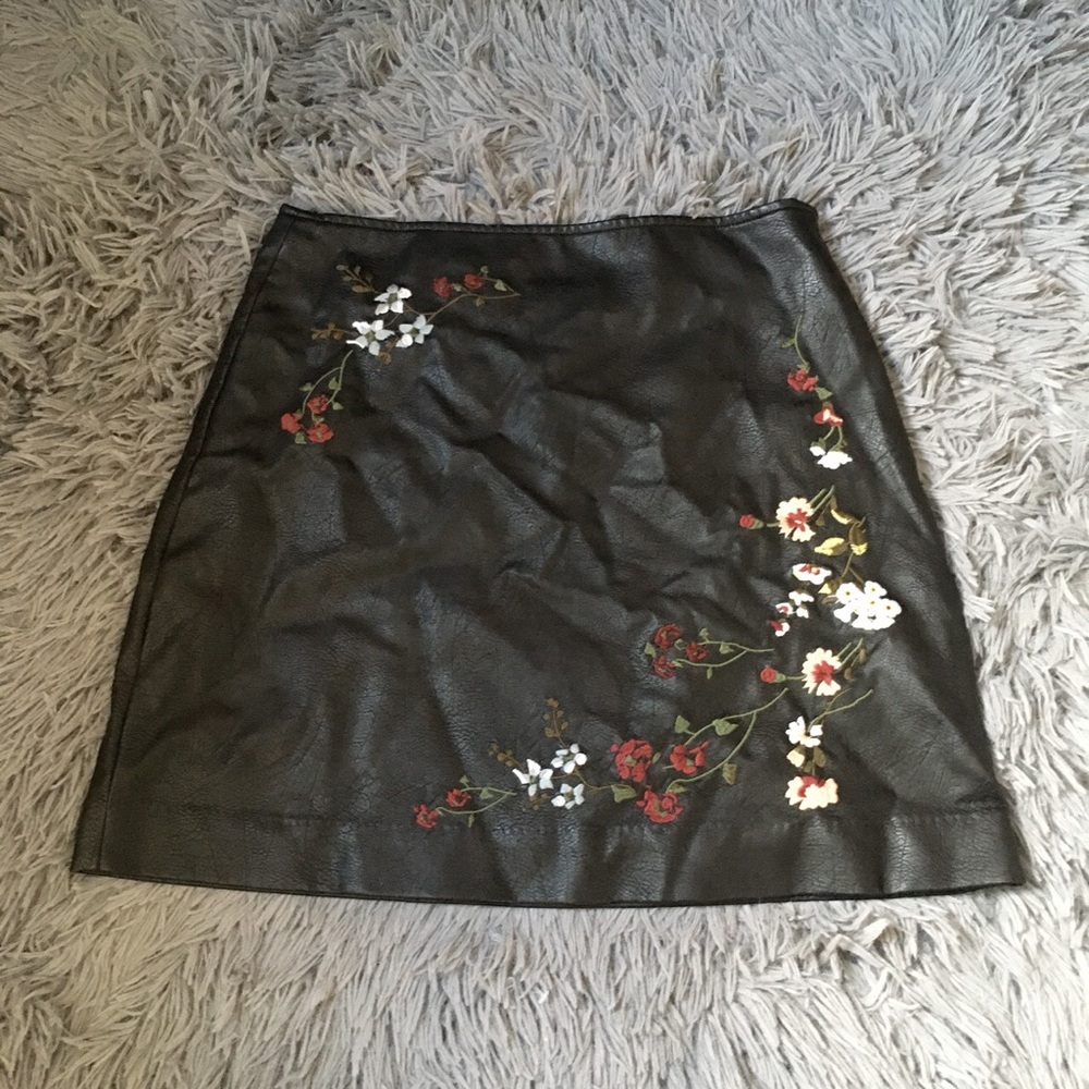 Floral Leather Mini Skirt